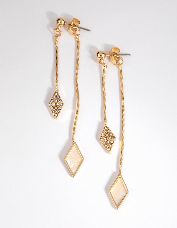 Gold Front and Back Diamante Earrings