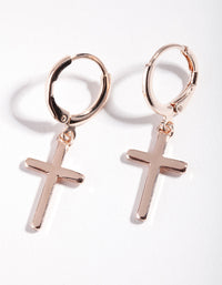 Rose Gold Fine Cross Huggie Earrings - link has visual effect only