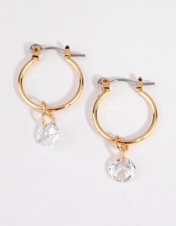 Gold Floating Diamante Huggie Earrings
