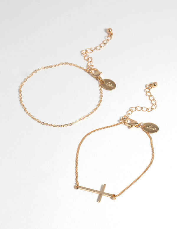 Bransoletka ze złotym krzyżem (2 sztuki)