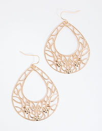 Gold Intricate Oval Drop Earrings - link has visual effect only
