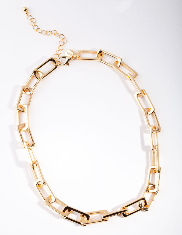 Real Gold Plated Large Rectangle Link Chain Necklace