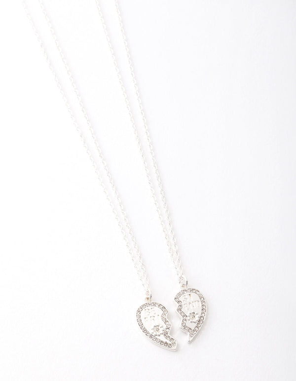 Srebrny naszyjnik z diamentami „Best Friend Half Heart Necklace” (2 sztuki)