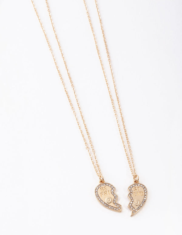 Złoty naszyjnik z diamentami „Best Friend Half Heart Necklace” w 2 sztukach