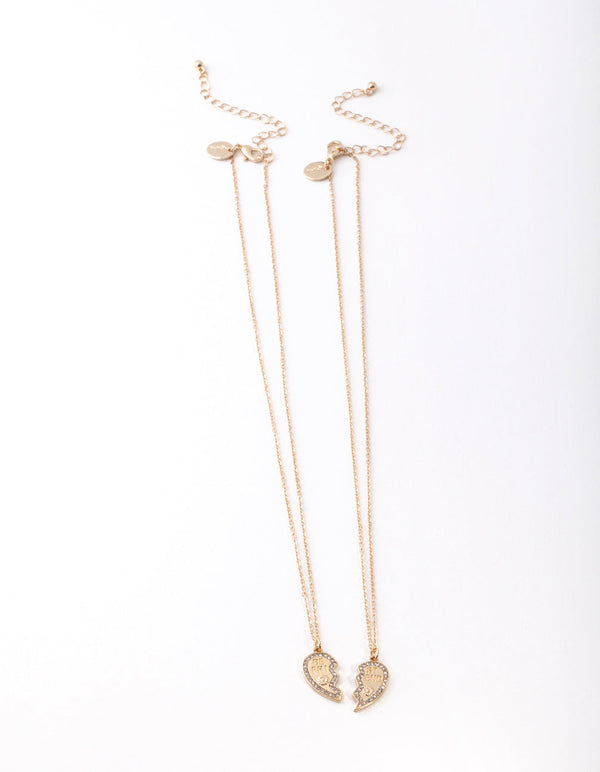 Złoty naszyjnik z diamentami „Best Friend Half Heart Necklace” w 2 sztukach