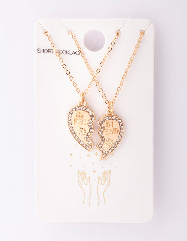 Złoty naszyjnik z diamentami „Best Friend Half Heart Necklace” w 2 sztukach