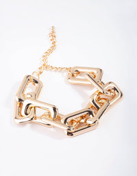 Gold Rectangle Link Bracelet - link has visual effect only