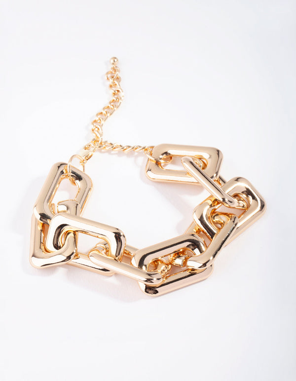 Gold Rectangle Link Bracelet