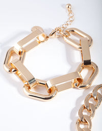 Gold Curb and Chunky Chain Link Bracelet 2 Pack - link has visual effect only