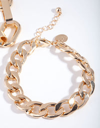 Gold Curb and Chunky Chain Link Bracelet 2 Pack - link has visual effect only