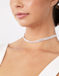 Srebrny naszyjnik-choker z cyrkonii sześciennej, 3 rzędy, tenisowy - link has visual effect only
