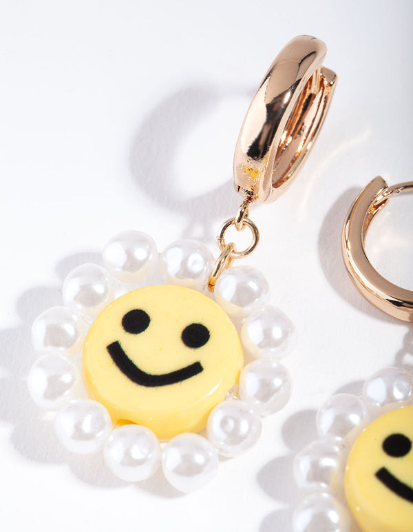 Złote kolczyki z perłami Smiley