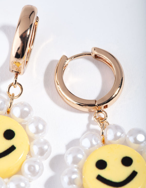 Złote kolczyki z perłami Smiley