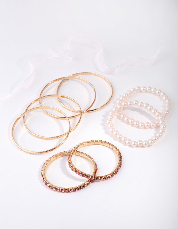 Kids Gold Diamante Mix Bangles