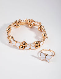 Bransoletka i pierścionek dla dzieci z motylem w kolorze złotym i emalii - link has visual effect only