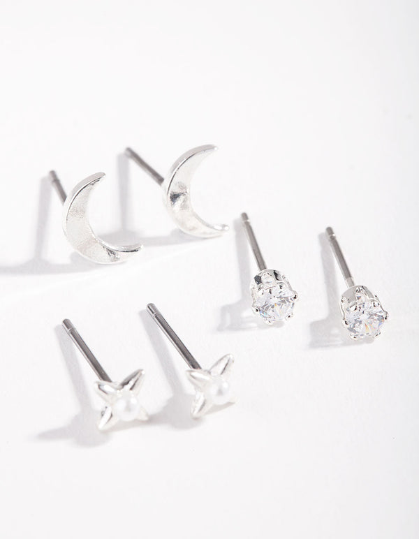 Srebrny półksiężyc z perłami Micro Ear Stacker