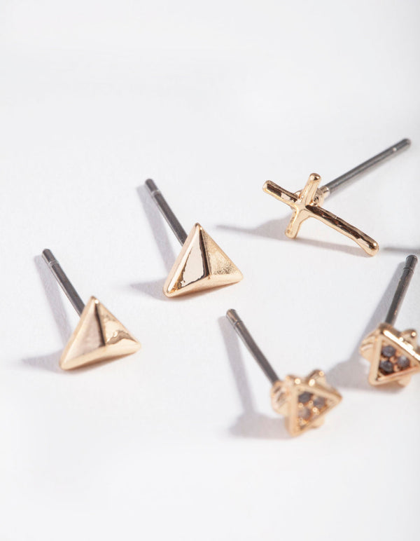Złote kolczyki z krzyżem i gwiazdką