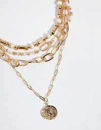 Gold Chain and Bead 4 Row Necklace - link has visual effect only