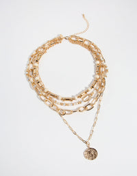 Gold Chain and Bead 4 Row Necklace - link has visual effect only