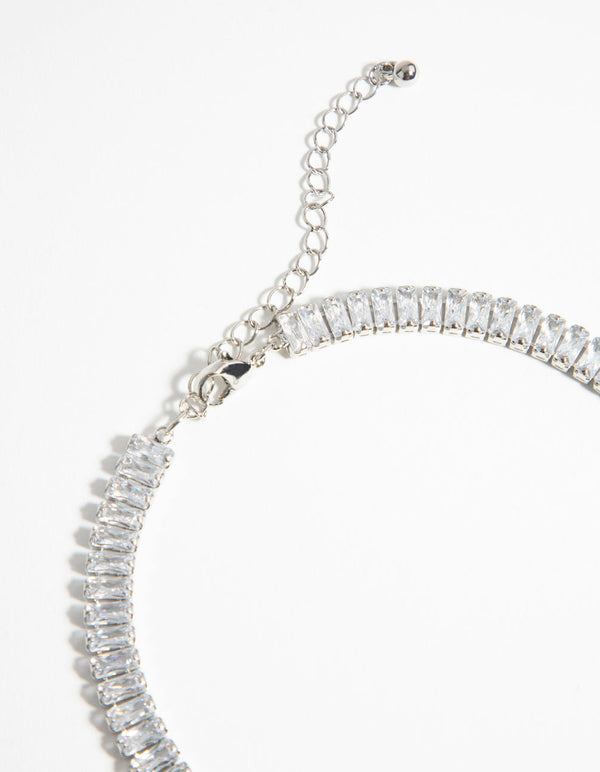 Choker bagietkowy z rodowanej cyrkonii sześciennej