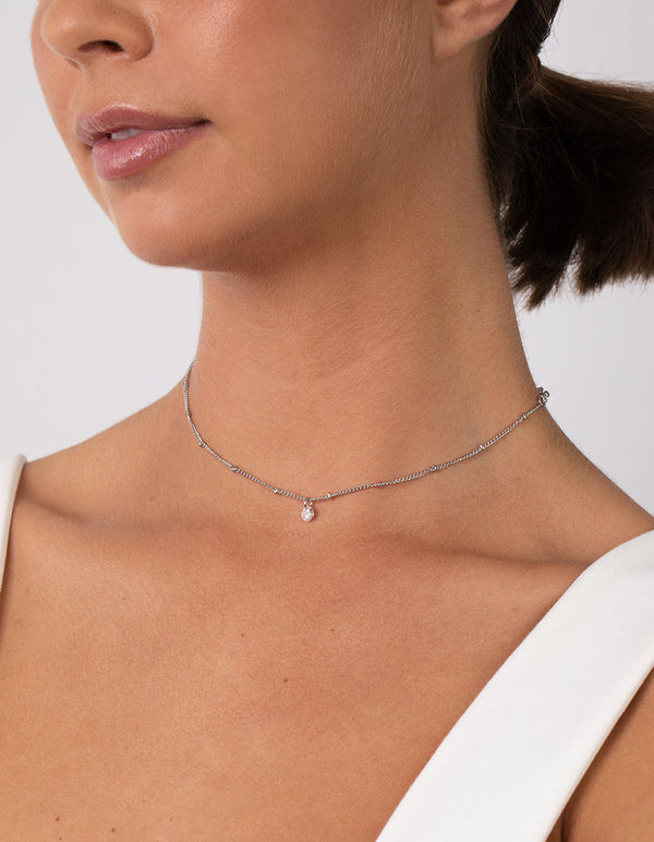 Naszyjnik choker z cyrkonii sześciennej z rodem i diamentami