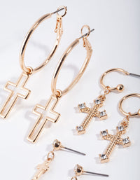 Gold Diamante Cross 3-Pack Drop Earring - link has visual effect only