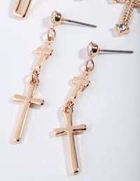 Gold Diamante Cross 3-Pack Drop Earring - link has visual effect only