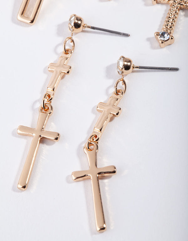 Gold Diamante Cross 3-Pack Drop Earring