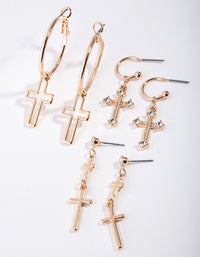 Gold Diamante Cross 3-Pack Drop Earring - link has visual effect only