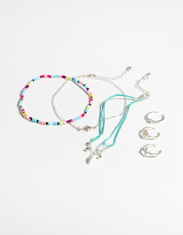 Srebrny tęczowy pakiet na palce i kostki