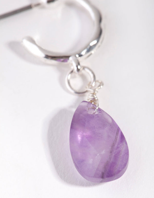 Silver Teardrop Stone Huggie Earrings