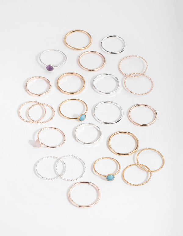 Mixed Metal Textured Stack 12-Pack Rings