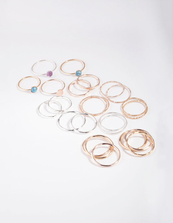 Mixed Metal Textured Stack 12-Pack Rings