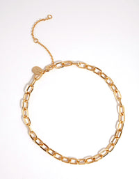 Gold Small Rectangle Link Choker Necklace - link has visual effect only