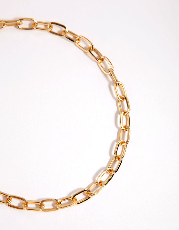 Gold Small Rectangle Link Choker Necklace