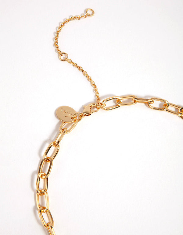 Gold Small Rectangle Link Choker Necklace