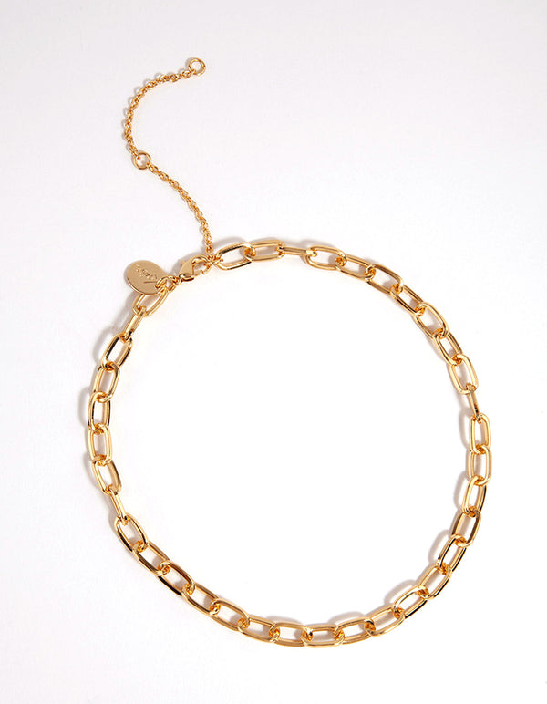 Gold Small Rectangle Link Choker Necklace