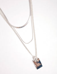 Real Silver Plated Multi-Row Square Pendant Necklace - link has visual effect only