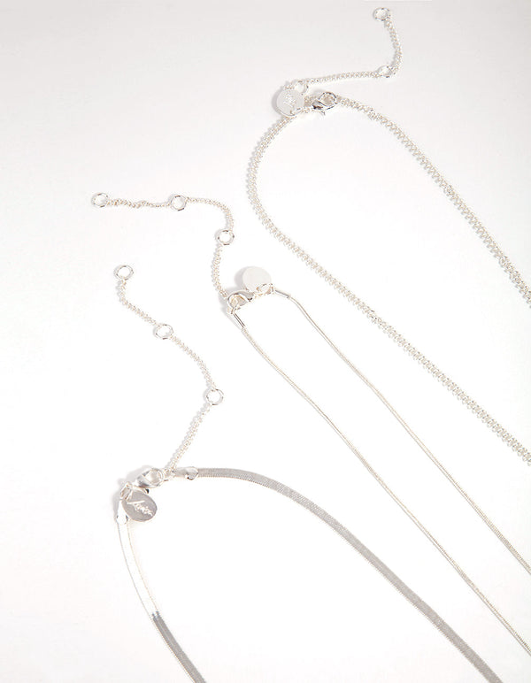 Real Silver Plated Multi-Row Square Pendant Necklace