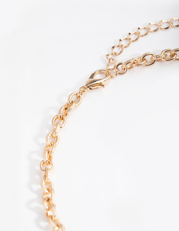 Gold Round Link Cluster Necklace