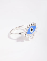 Srebrny pierścionek z perłą i diamentami Evil Eye - link has visual effect only