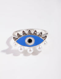 Srebrny pierścionek z perłą i diamentami Evil Eye - link has visual effect only
