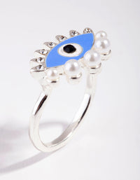 Srebrny pierścionek z perłą i diamentami Evil Eye - link has visual effect only