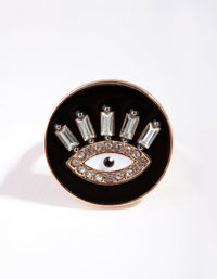 Złoty pierścień z emalią i diamentami Evil Eye - link has visual effect only