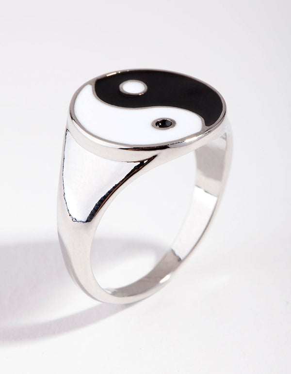 Pierścień sygnetowy rodowany Ying Yang