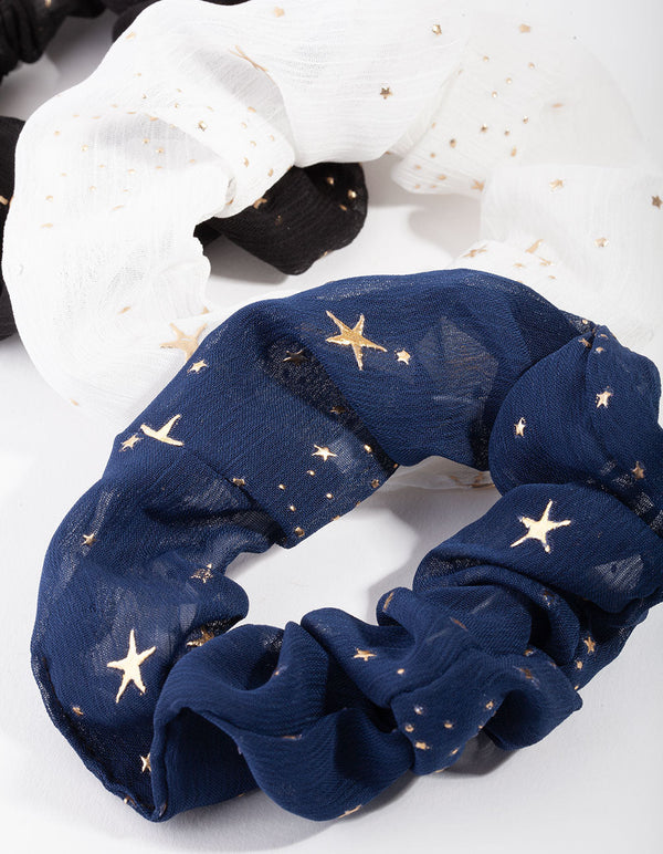 Gumki do włosów Fabric Star Detail, zestaw 3 sztuk