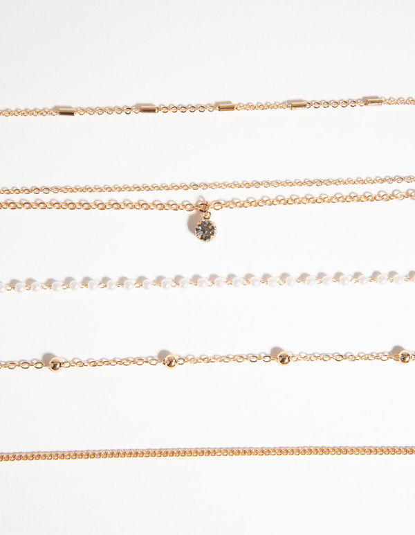 Złoty naszyjnik typu choker z diamentami i perłami (6 szt.)