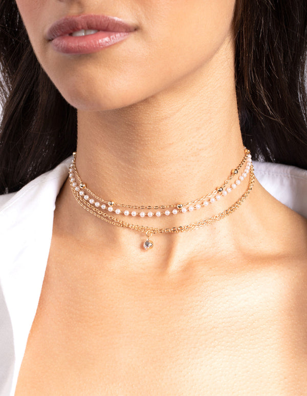 Złoty naszyjnik typu choker z diamentami i perłami (6 szt.)