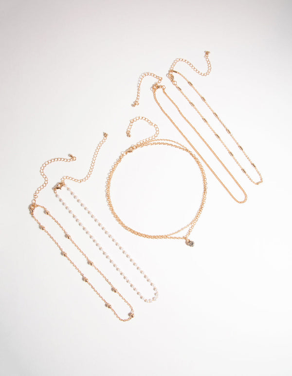 Złoty naszyjnik typu choker z diamentami i perłami (6 szt.)