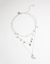 Naszyjnik z zawieszką Silver Moon Charm, 3-warstwowy - link has visual effect only